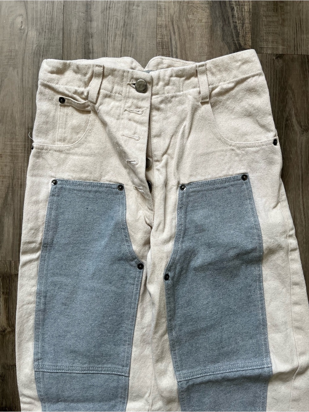 Rachel Comey Elkin Two-Tone Cream and Light Blue Patchwork Jeans - Picture 2 of 5